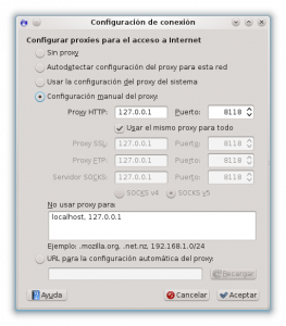 Configuración del acceso a Internet en Firefox